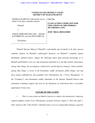 案件 1:24-cv-12218 文件 1 提交日期 08/27/24 第 1 页，共 27 页